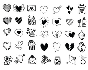 Hand Drawn Love Graphics Set Vector Cutting Files Friendship Marriage Birthday Friends Hand Drawn Hearts Doodle Love Letter Angel Wings Drawing Collection Transparent Isolated Illustrator PNG JPG SVG