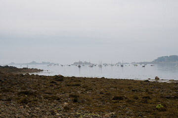 Magnifique paysage de mer sous la brume à Port-Blanc Penvénan - Bretagne