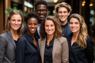 Photo of business team standing together with confidence and unity