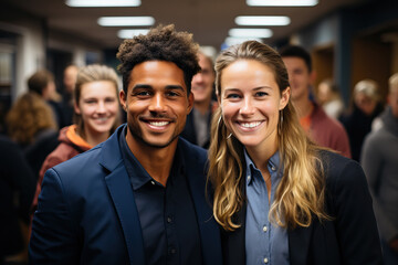Obraz premium Photo of a professional man and woman standing together in a business setting