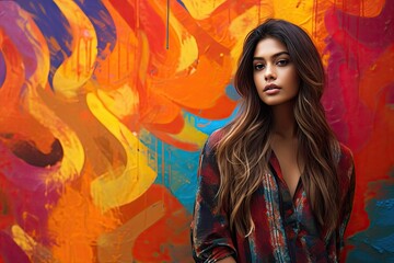 Indian young woman in front of a wall of graphite generative ai
