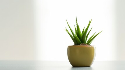 Cute mini Aloe plant in a pot with white background, Wallpaper, Generated AI