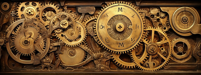  clock background, generative, ai, machine, mechanical, red, gold - obrazy, fototapety, plakaty