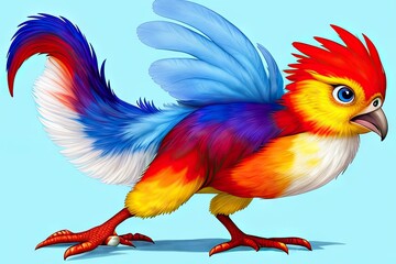 Watercolor imaginary a colorful bird, rainbow fur.
