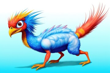Watercolor imaginary a colorful bird, rainbow fur.