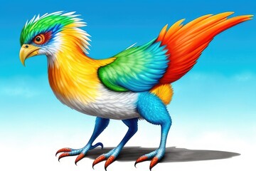 Watercolor imaginary a colorful bird, rainbow fur.