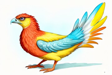 Watercolor imaginary a colorful bird, rainbow fur.