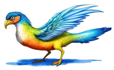 Watercolor imaginary a colorful bird, rainbow fur.
