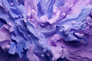 A closeup photograph of acrylic flower painting violet clair colors motion flowing down, abstract colors, liguid acrylic, AI generative