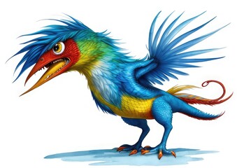 Watercolor imaginary a colorful bird, rainbow fur.