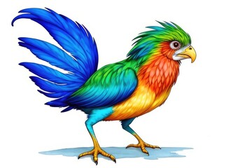 Watercolor imaginary a colorful bird, rainbow fur.