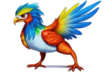 Fototapeta premium Watercolor imaginary a colorful bird, rainbow fur.