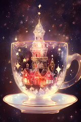 Cup with magical house inside 