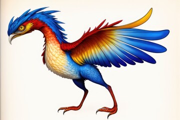 Obraz premium Watercolor imaginary a colorful bird, rainbow fur.