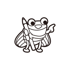 色鉛筆を持っているセミ ぬりえ