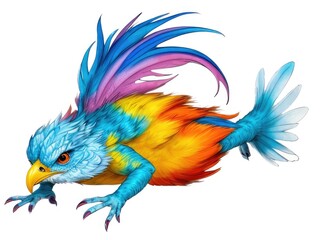 Fototapeta premium Watercolor imaginary a colorful bird, rainbow fur.