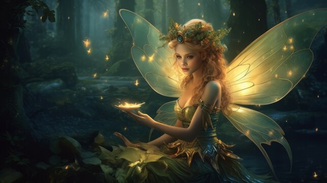 Fantasy Fairy in a magical forest wallpaper background art - fairy tail painting