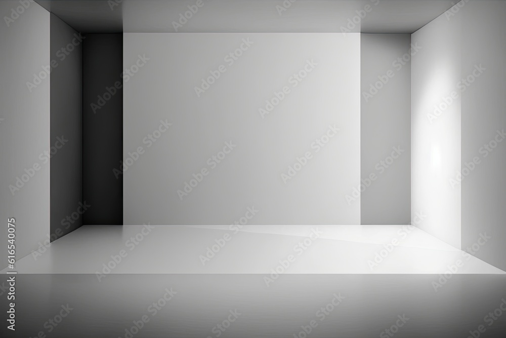 Poster empty room with a minimalistic design and a contrasting black door. generative ai