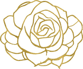 Gold Glitter Rose Flower Close Up Line Drawing Silhouette