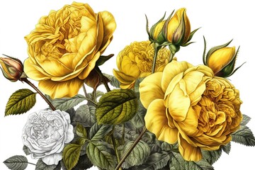 yellow roses isolated on white background. AI generated