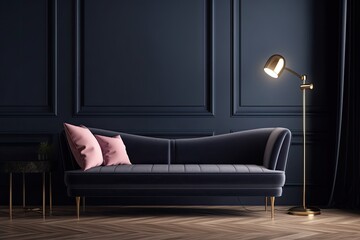 cozy living room with a comfortable couch and warm lamp lighting