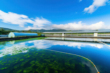 A high-tech aquaponics greenhouse with fish farming, hydroponic plant beds, and efficient nutrient cycling, demonstrating a closed-loop system for sustainable food production in mesmerizing 8k detail