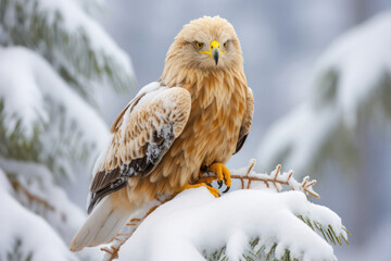A close-up of a majestic eagle perched on a branch, showcasing the intricate details of its feathers and the regal elegance of these birds of prey in mesmerizing 8k resolution