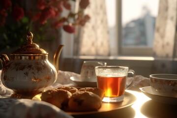 Fototapeta premium morning tea at home. Generated by Ai.