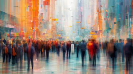 An abstract illustration of a crowd of people in a city. Generative AI. 