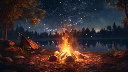 campfire sending sparks into the night sky
