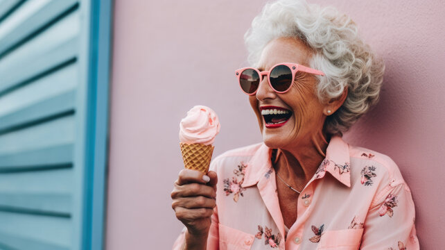 Mature woman enjoying her ice cream cone