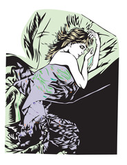 woman sleeping in bed vector illustration