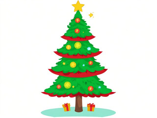 Fototapeta premium Vector decorated christmas tree with presents isolated on white background