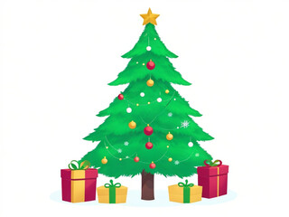 Naklejka premium Vector decorated christmas tree with presents isolated on white background