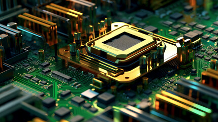 Futuristic rendering of a computer circuit board.