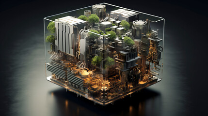 Fototapeta premium Futuristic rendering of a computer circuit board.