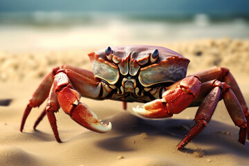 Fototapeta na wymiar crab on the beach, animal generative ai