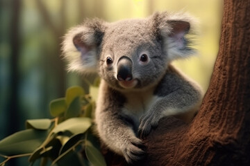 Fototapeta na wymiar Cute koala in tree, animal generative ai