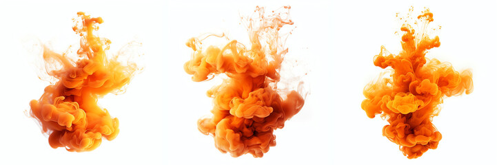 Orange color paint splash ink cloud liquid in water isolated transparent - Generative AI