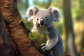 Cute koala in tree, animal generative ai - obrazy, fototapety, plakaty