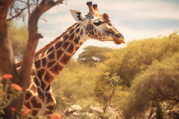 Fototapeta premium Giraffe in the african safari generative ai