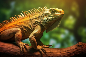 Fototapeta premium iguana on a tree animal generative ai