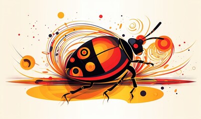  a ladybug is sitting on the ground with its legs spread out.  generative ai