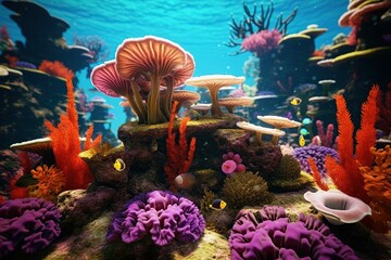 Naklejka na ściany i meble Vibrant colors and diversity of marine life in a coral reef, Generative ai