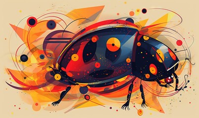  a colorful bug with lots of circles and dots on it.  generative ai