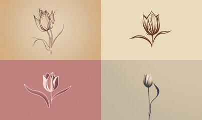  four different types of flowers on a white, beige, and pink background.  generative ai