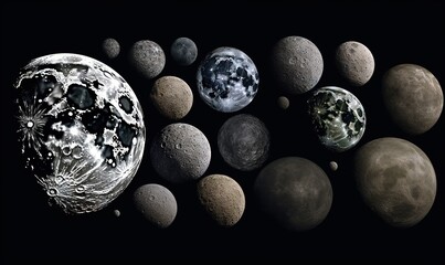  a group of different sized planets sitting next to each other.  generative ai