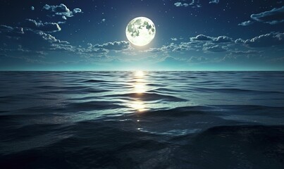  a full moon rising over the ocean on a clear night.  generative ai