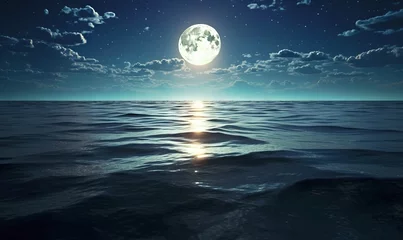 Afwasbaar Fotobehang Volle maan  a full moon rising over the ocean on a clear night.  generative ai