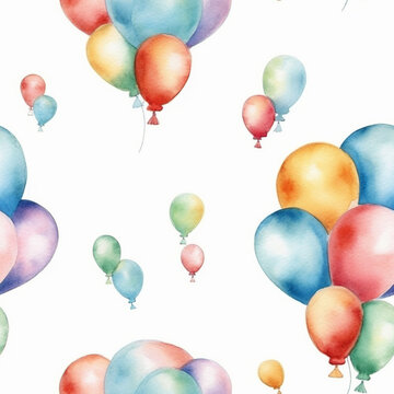 birthday background with flying ballons in watercolor